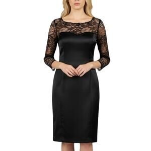 LA PERLA COLLEZIONE Black Satin & Lace Sheath Dress Size 48 / 12 Cocktail Sexy